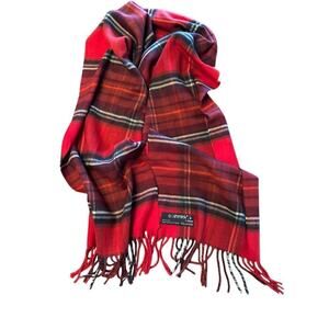 CASHMINK V. FRAAS Winter Scarf Red Plaid 66x12 Fringe NWOT